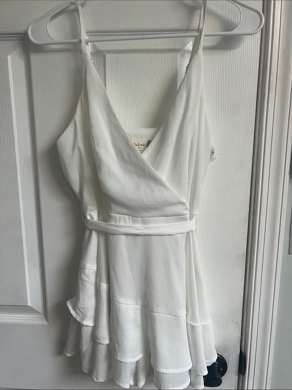 Altar'd State White Sleeveless Wrap-Style Tiered Mini Dress
